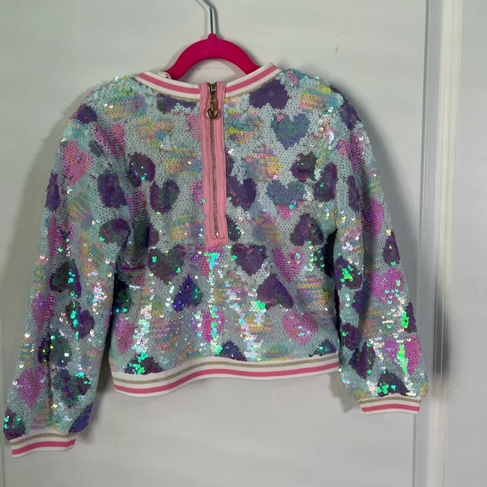 Hannah Banana Heart Print Sequined Sweatshirt ~ Pink Multi size 5